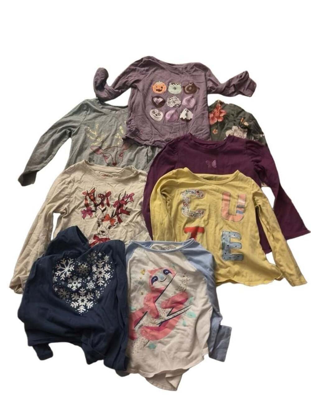 Girls Long Sleeve Shirts Lot of 8 Assorted Graphic Tops